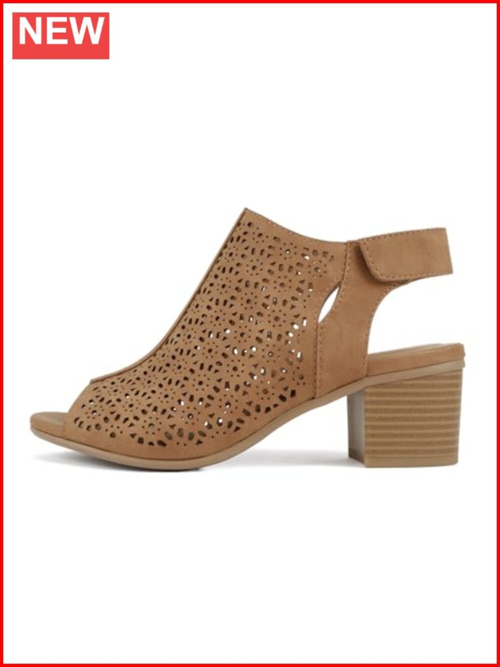 Peep Toe Laser Cut Geometric Caged Slingback Ankle Strap Low Stacked Heel Bootie